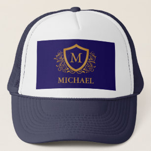 Navy Blue en Gold Personalized Monogram Name Trucker Pet