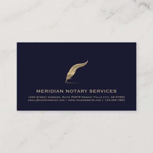Navy Blue en Gold Quill Visitekaartje (Voorkant)