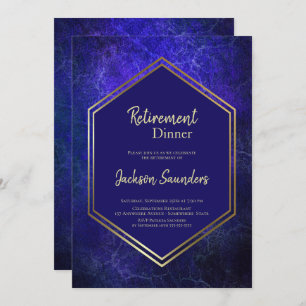 Navy Blue en Gold Retirement Dinner Kaart
