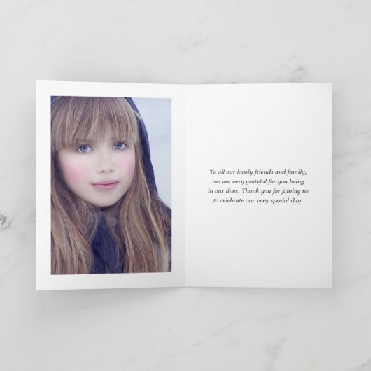 Navy Blue en Gold Rozen Foto Bedankkaart (Binnen)