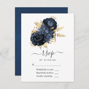 Navy Blue en Gold  Rozen RSVP Kaartje