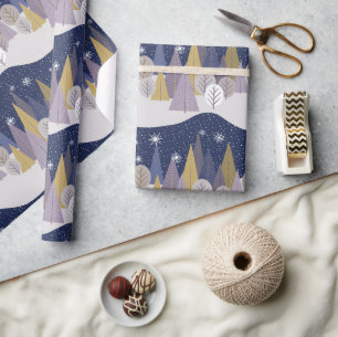 Navy Blue en Gold Scandinavische kerstbomen Cadeaupapier