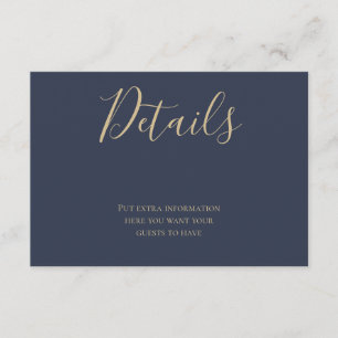 Navy Blue en Gold Script Details Informatie Kaart