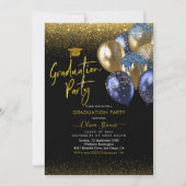 Navy Blue en Gold Sparking Graduparty Kaart (Voorkant)
