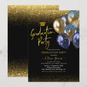 Navy Blue en Gold Sparking Graduparty Kaart