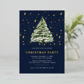 Navy Blue en Gold Stars | Modern kerstfeest Folie Uitnodiging (Staand Voorkant)
