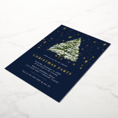 Navy Blue en Gold Stars | Modern kerstfeest Folie Uitnodiging (Gedraaid)