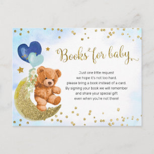 Navy Blue en Gold Teddy Bear Boeken voor Baby Uitnodiging Briefkaart