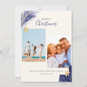 Navy Blue en Gold Tropical 2-fotoKerstmis Feestdagenkaart