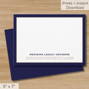 Navy Blue en Gold Typografische Business Note Kaar Kaart