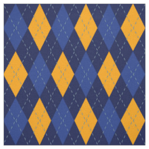 Navy Blue en Gold Yellow Argyle Pattern Stof