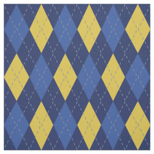 Navy Blue en Gold Yellow Argyle Pattern Stof