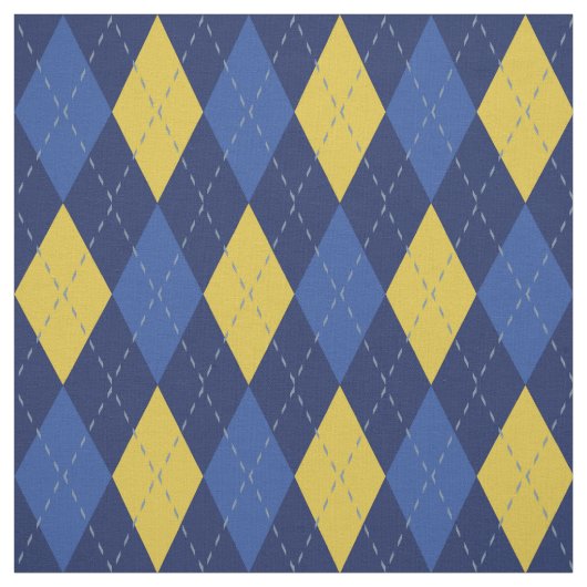 Navy Blue en Gold Yellow Argyle Pattern Stof (Swatch)