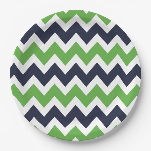 Navy Blue en Green Chevron Papieren Bordje (Voorkant)