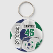 Navy Blue en Green personaliseert ⚽ 💖 Sleutelhanger (Voorkant)
