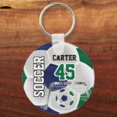 Navy Blue en Green personaliseert ⚽ 💖 Sleutelhanger (Voorkant)