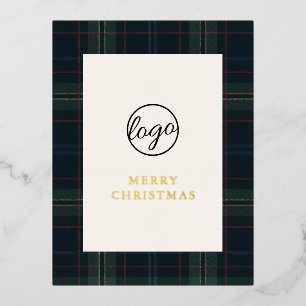 Navy Blue en Green Plaid Zakelijke Kerstmis Folie Feestdagen Briefkaart
