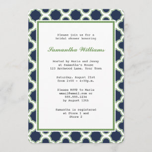 Navy Blue en Green Quatrefoil Pattern Vrijgezellen Kaart