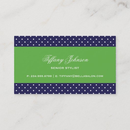 Navy Blue en Green Schattigee moderne Polka Dots Visitekaartje (Achterkant)