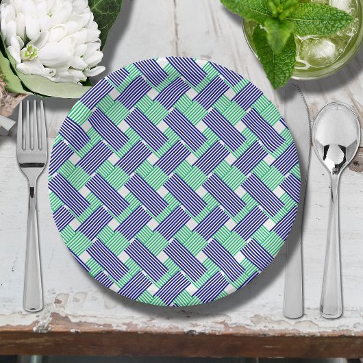Navy Blue en Green Stripes Papieren Bordje