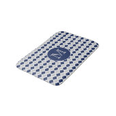 Navy Blue en Grey Quatrefoil Monogram Badmat (Gekanteld)