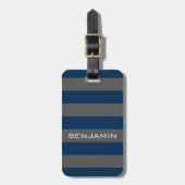 Navy Blue en Grey Rugby Stripes met aangepaste naa Bagagelabel (Voorkant verticaal)