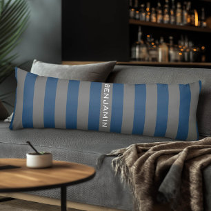 Navy Blue en Grey Rugby Stripes met aangepaste naa Lichaamskussen