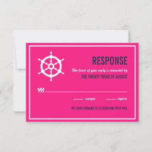 Navy Blue en Hot Pink Nautical Wedding RSVP Kaartje