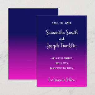 Navy Blue en Hot Pink Ombre Save the Date Kaart