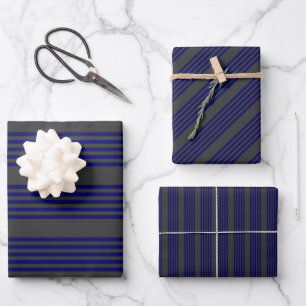 Navy blue en houtskool met vijf strepen inpakpapier vel