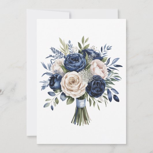 Navy Blue en Ivory Floral Vrijgezellenfeest Kaart (Achterkant)