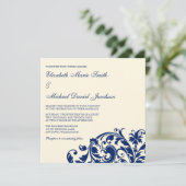 Navy Blue en Ivory Flourish Swirl Wedding Kaart (Staand voorkant)