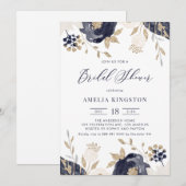 Navy Blue en Ivory Flowers Goud Vrijgezellenfeest Kaart (Voorkant / Achterkant)