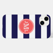 Navy Blue en koraal brede streep monogram Case-Mate iPhone Case (Achterkant (horizontaal))