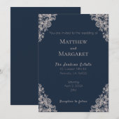 Navy Blue en Lace Wedding Kaart (Voorkant / Achterkant)