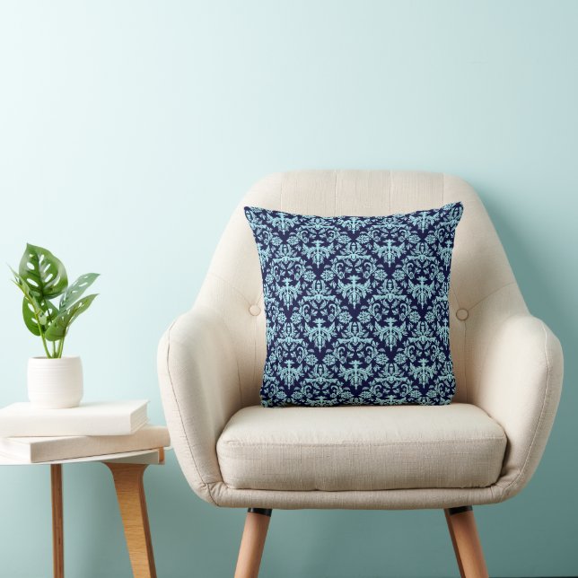 Navy Blue en Light Blue Damask Pattern Kussen (Stoel)