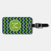 Navy Blue en Lime Green Chevrons Custom Monogram Bagagelabel (Voorkant horizontaal)