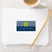 Navy Blue en Lime Green Chevrons Custom Monogram Etiket (Insitu)