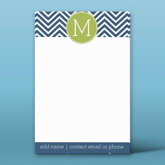 Navy Blue en Lime Green Chevrons Custom Monogram Post-it® Notes