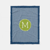 Navy Blue en Lime Green Chevrons Single Monogram Fleece Deken (Voorkant)