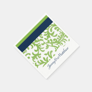 Navy Blue en Lime Green Floral Damask Servetten