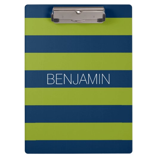 Navy Blue en Lime Green Rugby Stripes Custom Name Klembord (Voorkant)