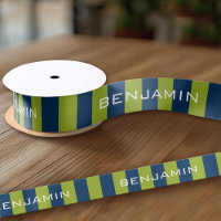 Navy Blue en Lime Green Rugby Stripes Custom Name