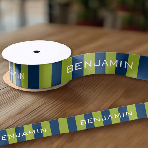 Navy Blue en Lime Green Rugby Stripes Custom Name Lint
