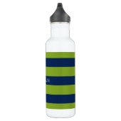 Navy Blue en Lime Green Rugby Stripes Custom Name Waterfles (Rechts)