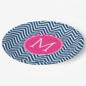 Navy Blue en Magenta Chevrons Custom Monogram Papieren Bordje (Gekanteld)