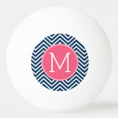 Navy Blue en Magenta Chevrons Custom Monogram Pingpongballen (Achterkant)
