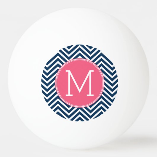 Navy Blue en Magenta Chevrons Custom Monogram Pingpongballen (Achterkant)