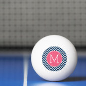 Navy Blue en Magenta Chevrons Custom Monogram Pingpongballen (Net)