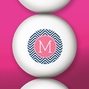 Navy Blue en Magenta Chevrons Custom Monogram Pingpongballen